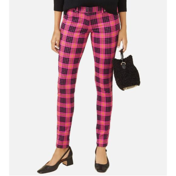 J. McLaughlin Becca Pink Plaid Pant Leggings, Size 2